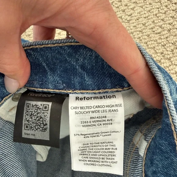Reformation Blue Wide Leg cargo Jeans size 28 - Picture 6 of 6